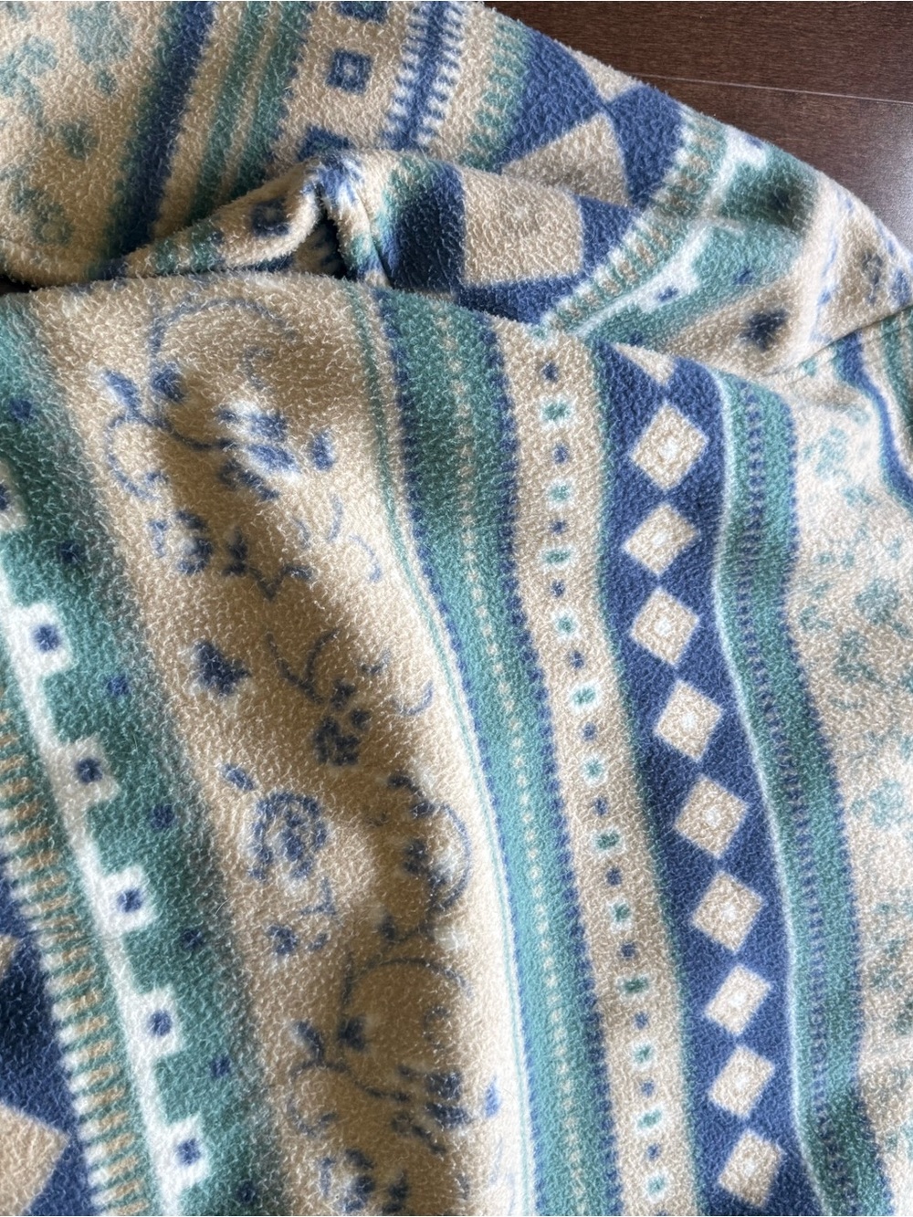 Vintage Alfred Dunner Aztec Fleece Full Zip Sweater Jacket Blue Cream XL - Picture 4 of 6